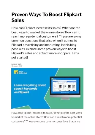 Proven Ways To Boost Flipkart Sales