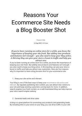 Reasons Your Ecommerce Site Needs a Blog Booster Shot