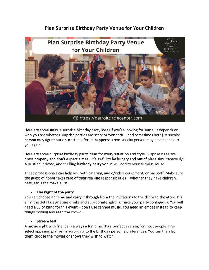 plan surprise birthday party venue for your
