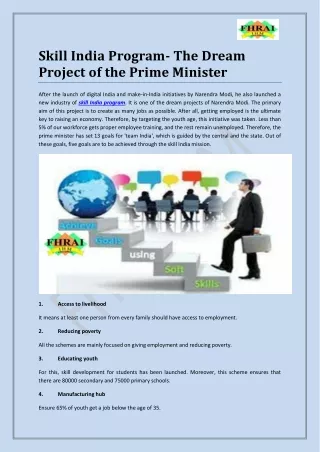 Skill India Program- The Dream Project of the Prime Minister