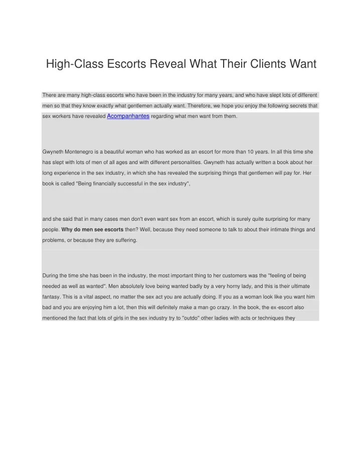 high class escorts reveal what their clients want