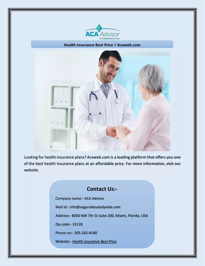 health insurance best price acaweb com