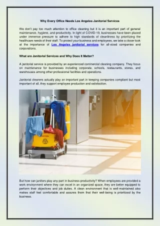 Why Every Office Needs Los Angeles Janitorial Services