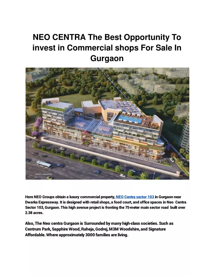 neo centra the best opportunity to invest in commercial shops for sale in gurgaon