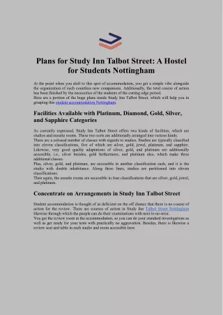 Plans for Study Inn Talbot Street: A Hostel for Students Nottingham