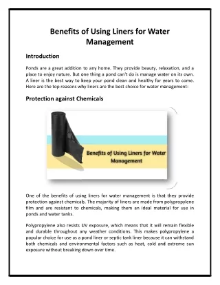 benefits of using liners for water benefits