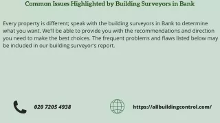 Common Issues Highlighted by Building Surveyors in Bank
