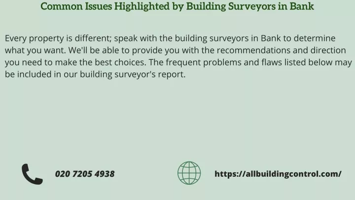 common issues highlighted by building surveyors