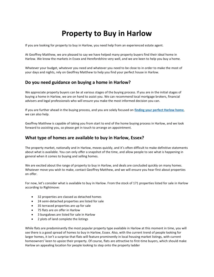 property to buy in harlow