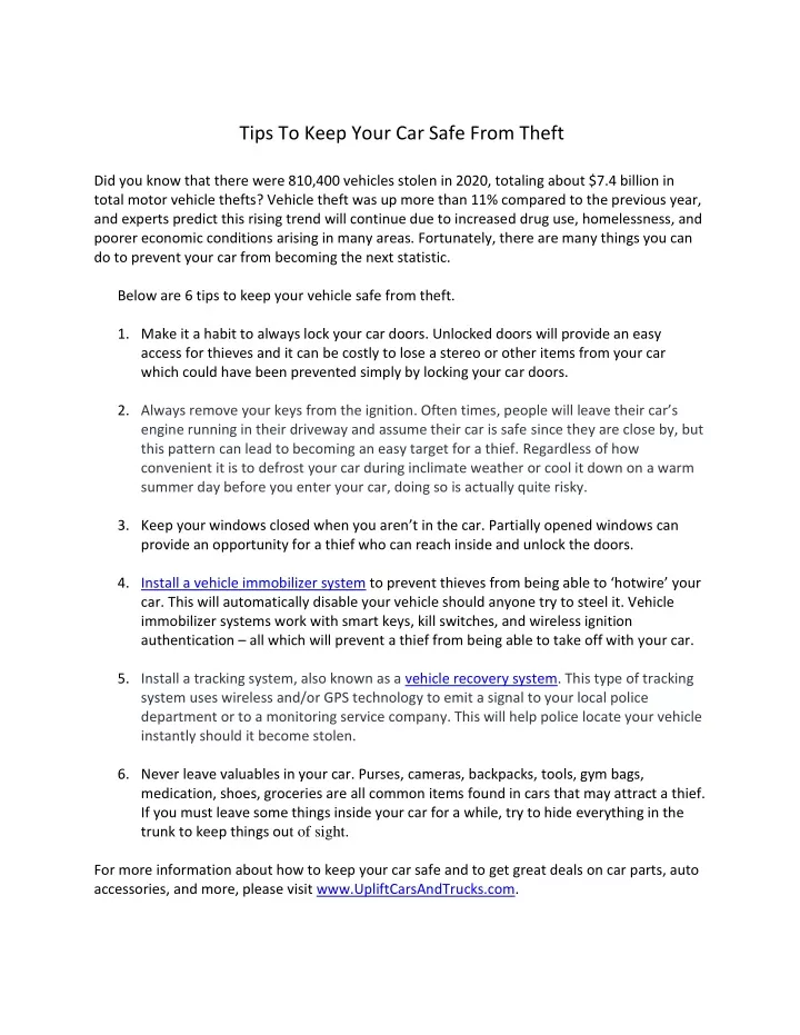 tips to keep your car safe from theft