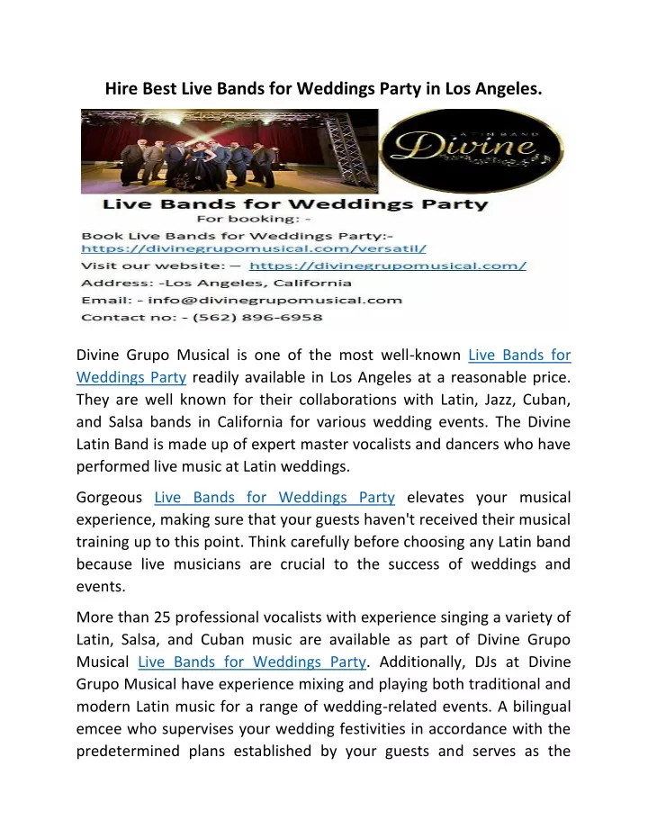 hire best live bands for weddings party