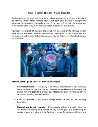 How To Select The Best Neuro Hospital