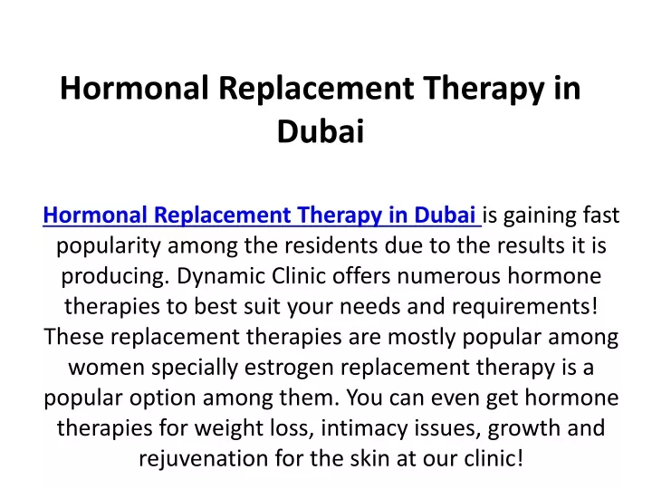 hormonal replacement therapy in dubai