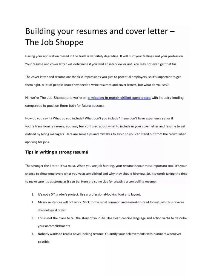 building your resumes and cover letter