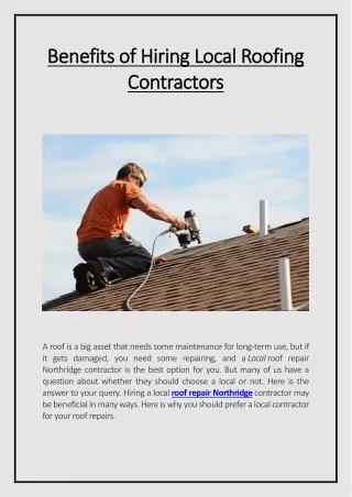 Why should you choose a Local Roofing Company?