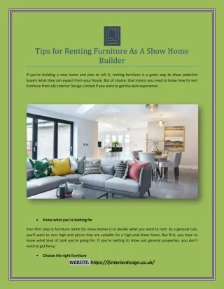 Furniture Rental for Show Homes - LJ Interiors