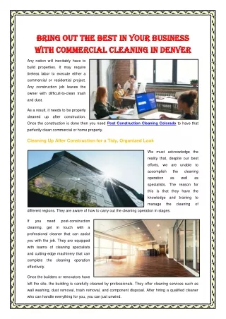 Bring Out The Best In Your Business With Commercial Cleaning In Denver