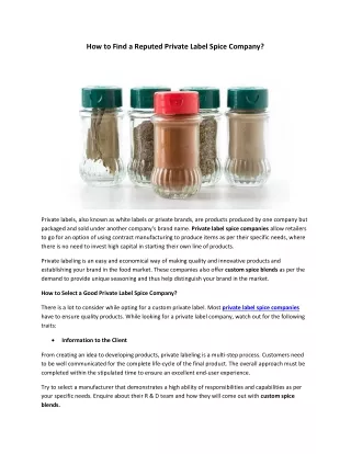 how to find a reputed private label spice company
