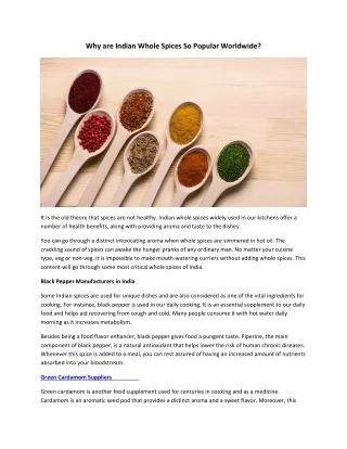 why are indian whole spices so popular worldwide