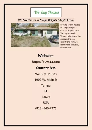 We Buy Houses In Tampa Heights  Buy813
