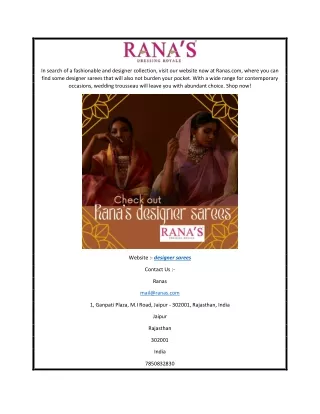 Designer Sarees  Ranas.com