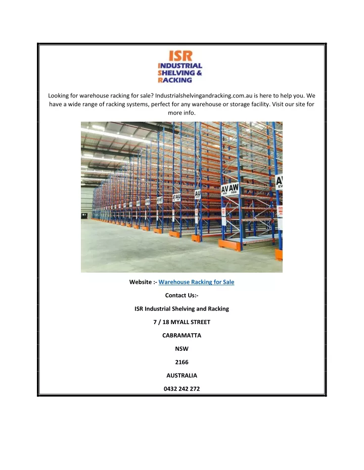looking for warehouse racking for sale