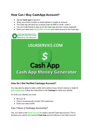Buy CashApp Account - 100% BTC Enabled and Best Quality