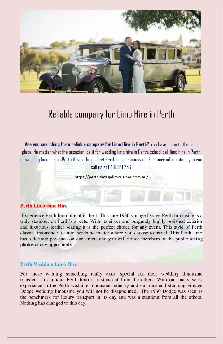 reliable company for limo hire in perth