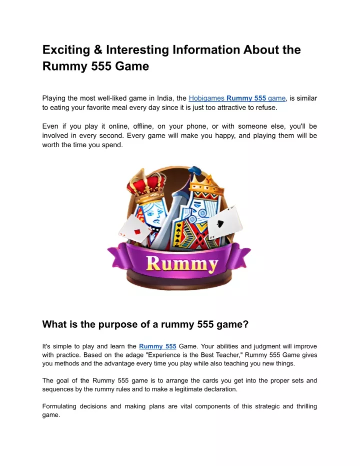 exciting interesting information about the rummy