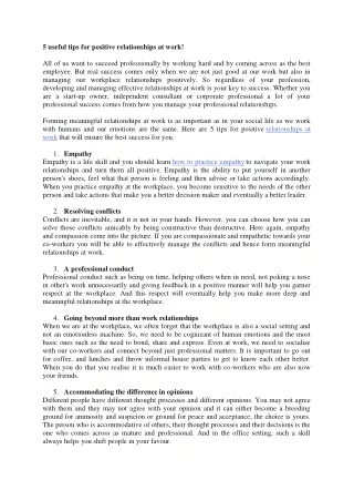 5 useful tips for positive relationships at work