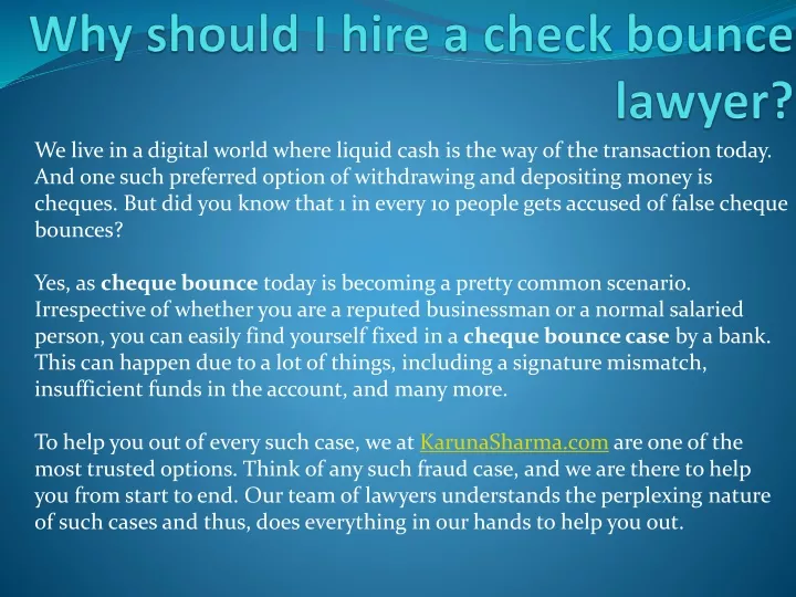 why should i hire a check bounce lawyer