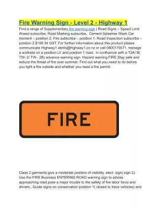 fire warning sign level 2 highway 1 find a range