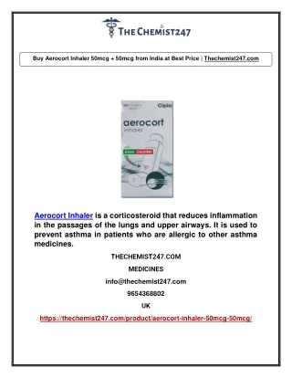 Buy Aerocort Inhaler 50mcg   50mcg from India at Best Price | Thechemist247.com