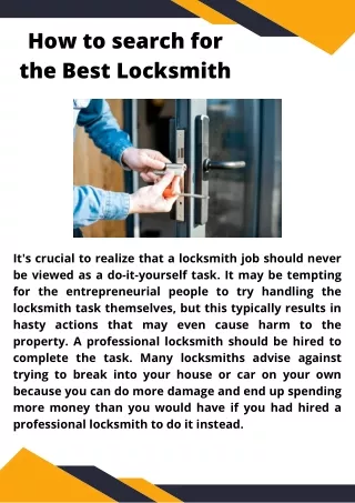 How to search for the Best Locksmith