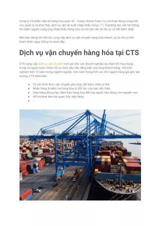 Dịch vụ vận chuyển hàng hóa tại CTS