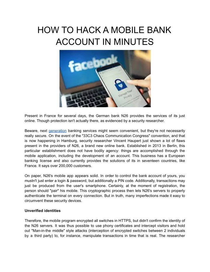 how to hack a mobile bank account in minutes