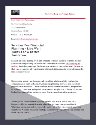 Services For Financial Planning - Live Well Today For A Better Tomorrow