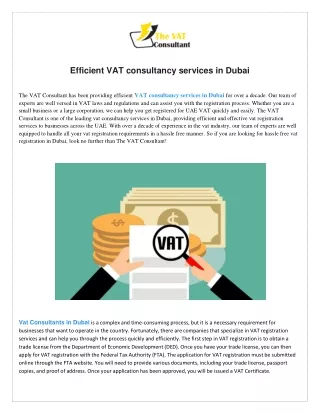 Efficient VAT consultancy services in Dubai