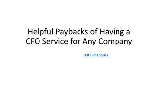 Helpful Paybacks of Having a CFO Service for Any Company