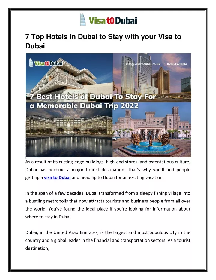 7 top hotels in dubai to stay with your visa