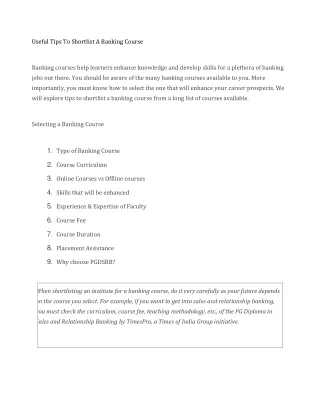 useful tips to shortlist a banking course