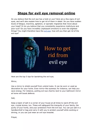 Different Steps for evil eye removal online -  ReikiHealingDistance.com