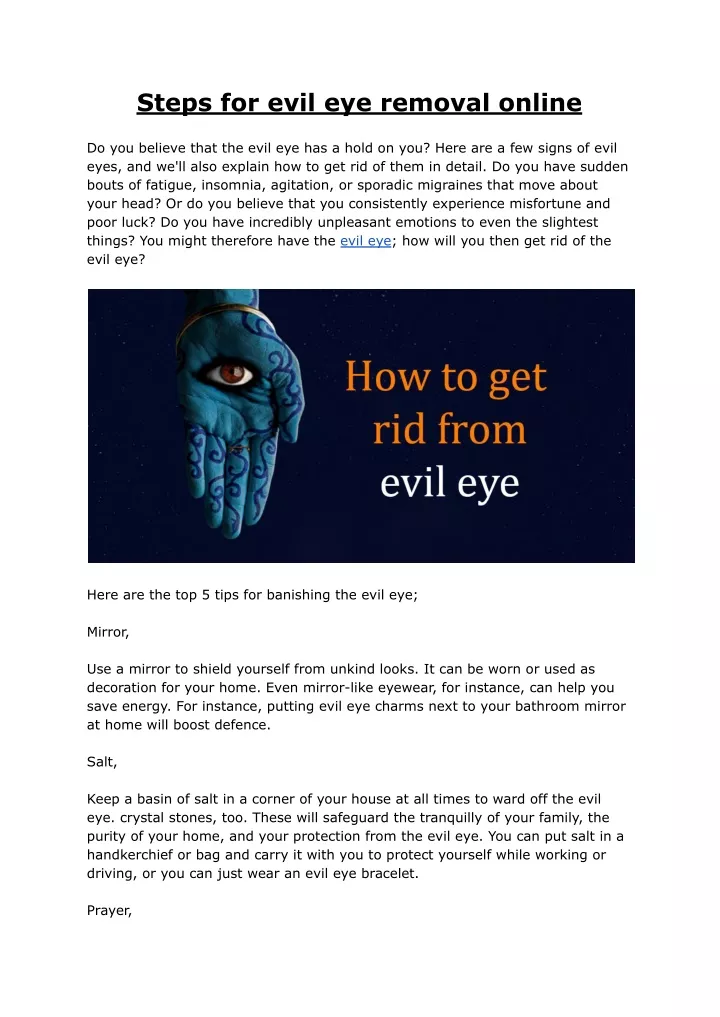 steps for evil eye removal online