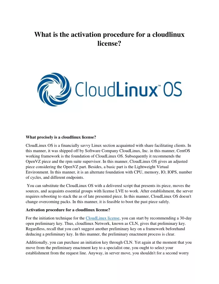 what is the activation procedure for a cloudlinux