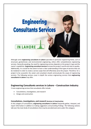 Engineering Consultants services in Lahore – Construction Industry
