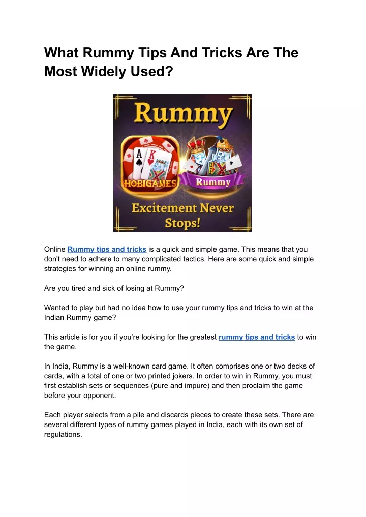 what rummy tips and tricks are the most widely