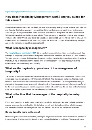 How does Hospitality Management work Are you suited for this career