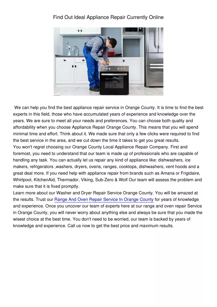 find out ideal appliance repair currently online