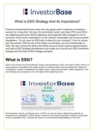 What Is ESG Strategy And Its Importance