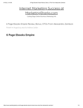 6 Page Ebooks Empire Review, Bonus, OTOs From Alessandro Zamboni